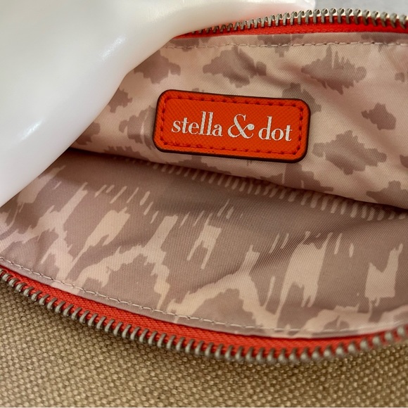 Stella & Dot Waverly Petite Convertible Crossbody Bag Natural Linen/Fresh Orange - Picture 6 of 16